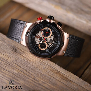 ساعة رجاليه شبابيه أنيقه من الجلد وحركة كرونوجراف من لافوريا L110002